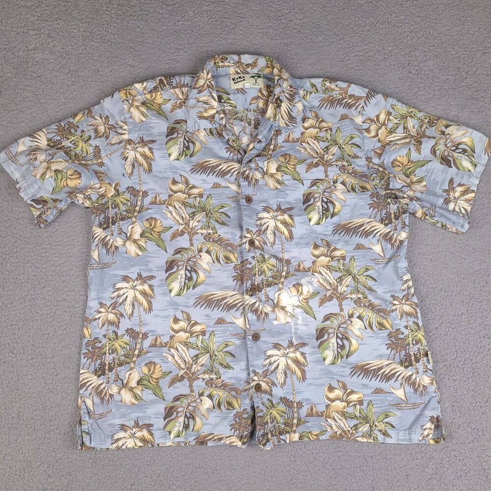Vintage Koko Island Hawaiian Shirt Men’s XL Blue Made In USA Button Up Palm Tree